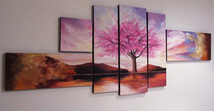 Pintura modular moderna com imagem de árvore