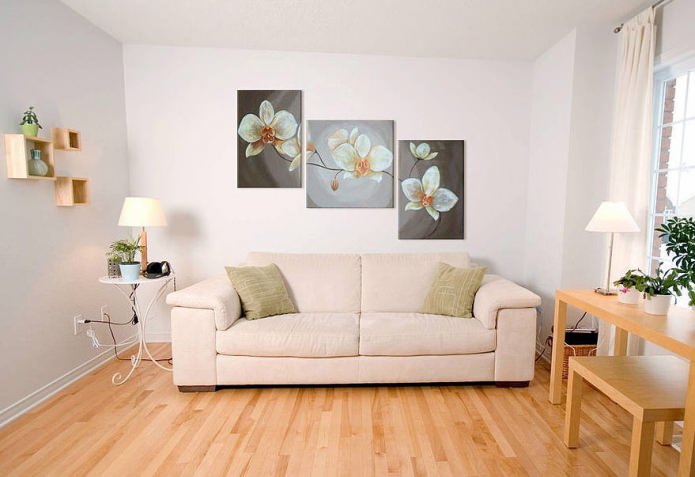 pintura modular moderna no interior da sala de estar