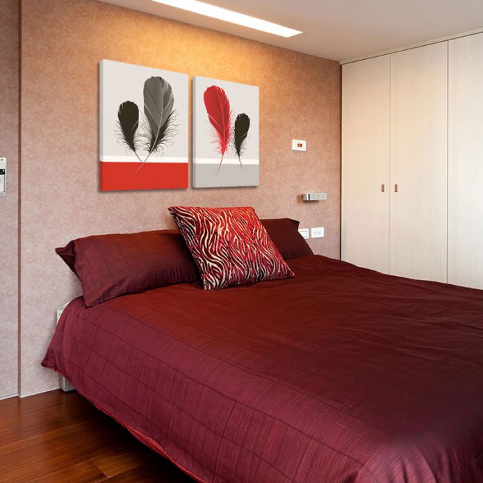 Pintura modular moderna no interior do quarto