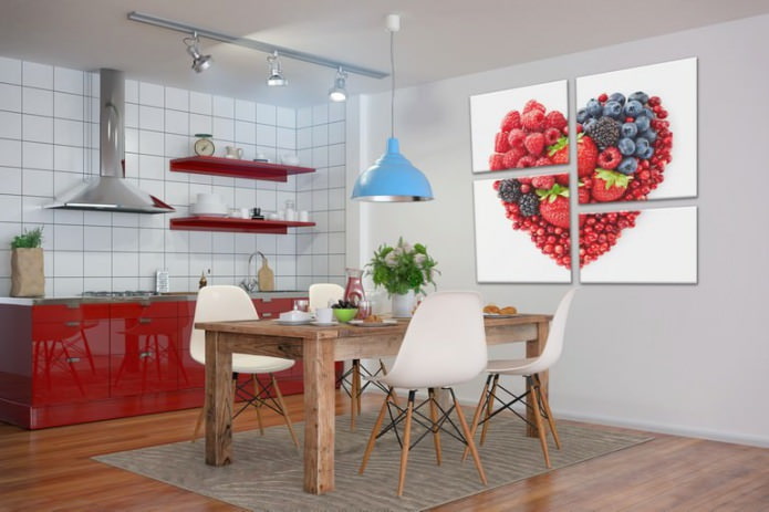 Pintura modular moderna no interior da cozinha