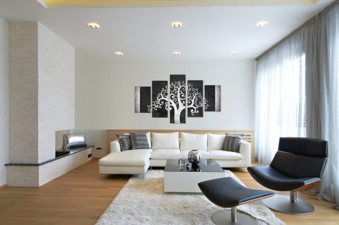 Pintura modular moderna no interior da sala de estar