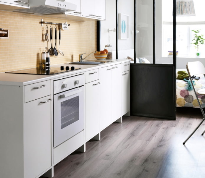 conjunto de cozinha branco de fileira única