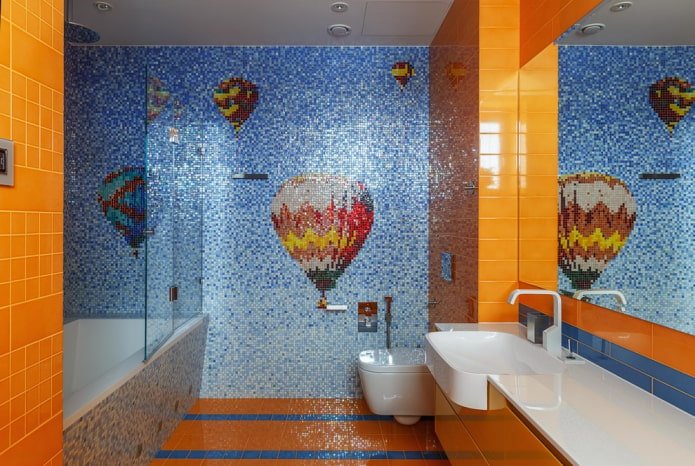 mosaico com padrão no interior do banheiro