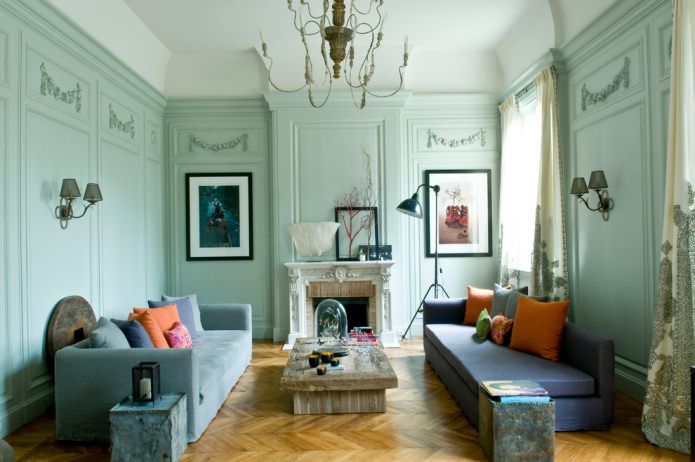 sala de estar em tons de menta