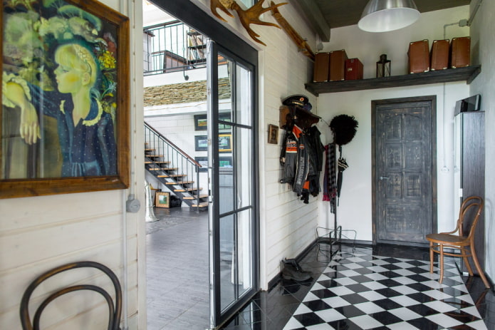 ladrilhos de piso preto e branco no interior