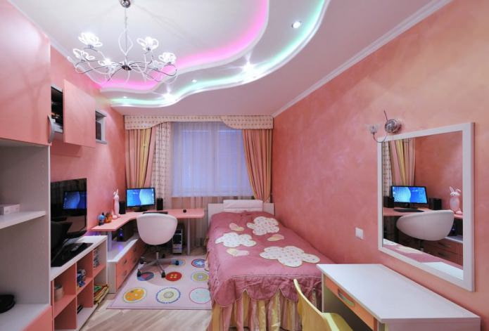 Teto falso em quarto infantil para menina