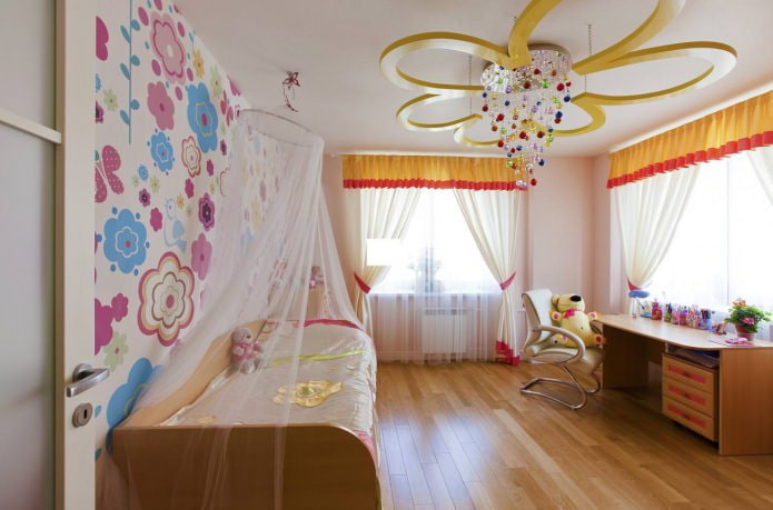 Teto falso em quarto de menina
