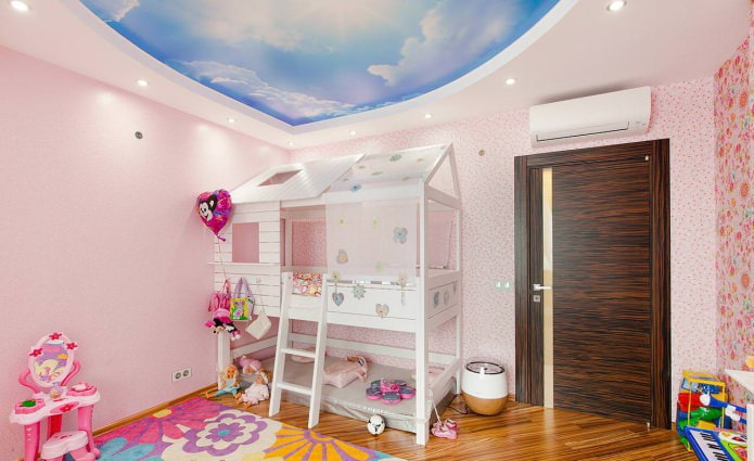 Teto tenso de dois níveis para quarto de criança