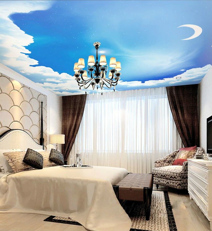 teto com imagem de céu no quarto