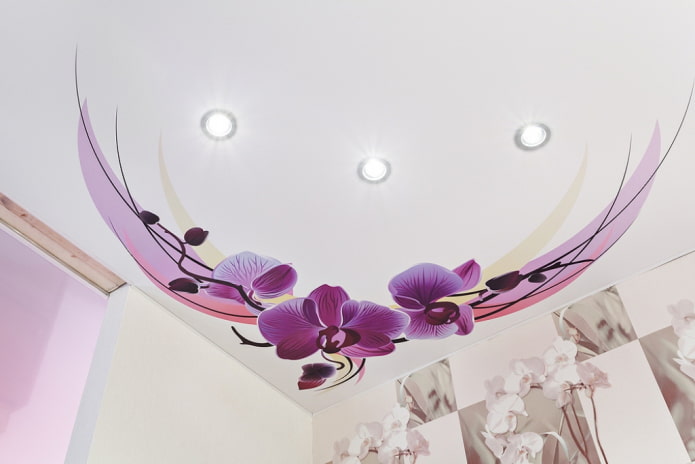 teto falso com imagem de orquídea