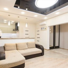 Tetos tensos na sala de estar: tipos, design, iluminação, 60 fotos no interior - 3