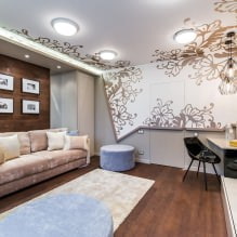 Tetos tensos na sala de estar: tipos, design, iluminação, 60 fotos no interior-0