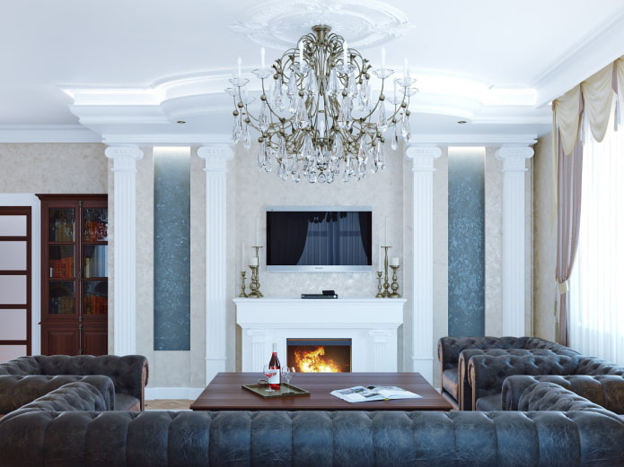 TV em um nicho no interior em estilo clássico