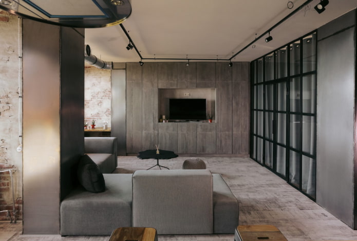 TV em um nicho em um interior estilo loft
