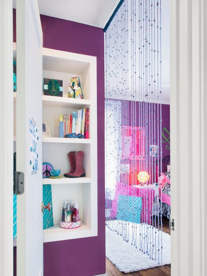 cortinas de linha com miçangas