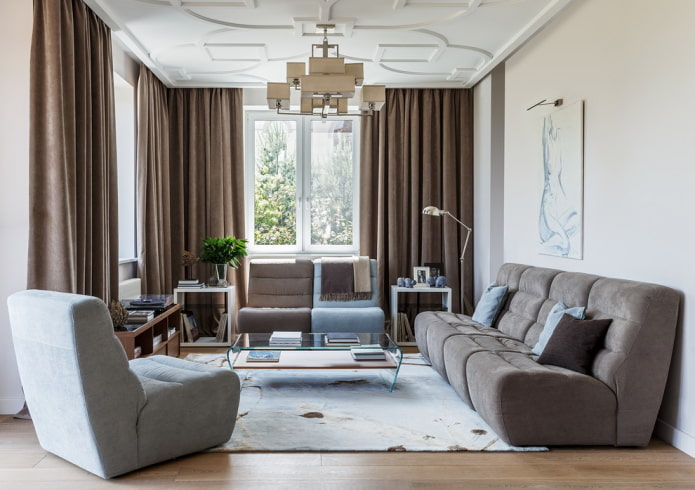 cortinas noturnas marrons na sala de estar