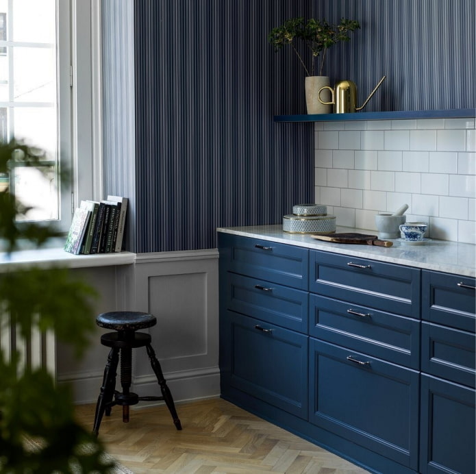 papel de parede azul para cozinha