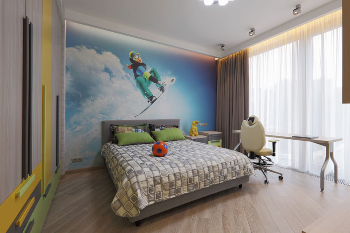 papel de parede com foto e estampa de snowboarder