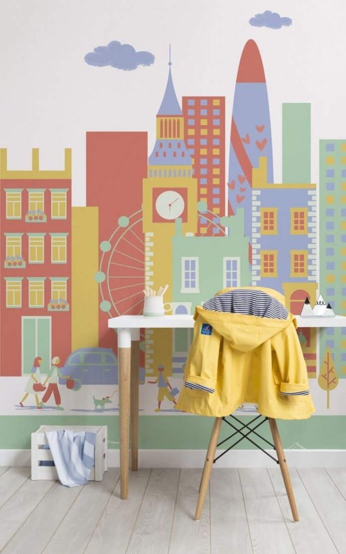 papel de parede com uma cidade pintada no interior