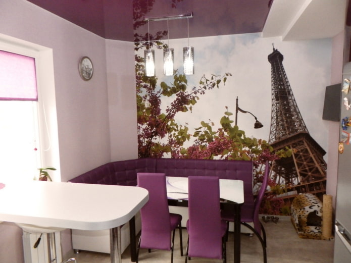 papel de parede fotográfico com a imagem de Paris no interior da cozinha