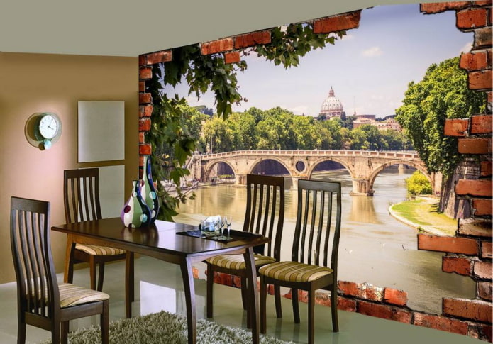 Papel de parede com efeito 3D no interior
