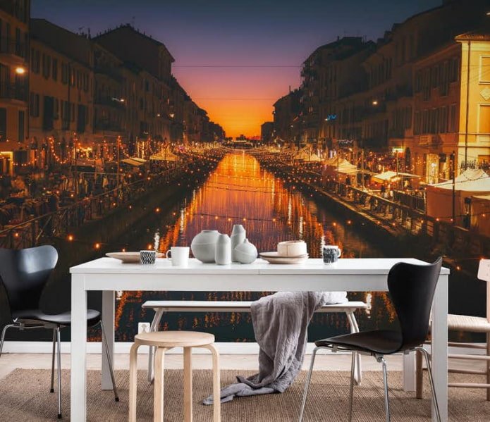 papel de parede fotográfico com uma cidade noturna no interior