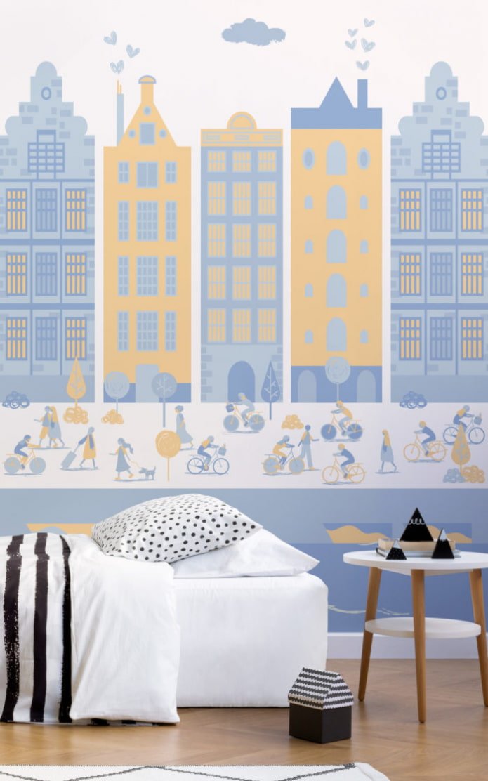 papel de parede com uma cidade pintada no interior