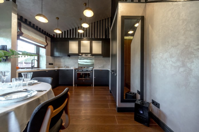 Gesso na cozinha-sala de estar