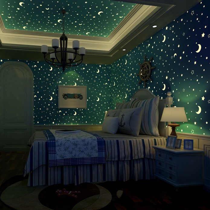 teto com estrelas luminosas