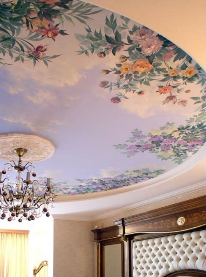 interior com papel de parede de teto com afresco