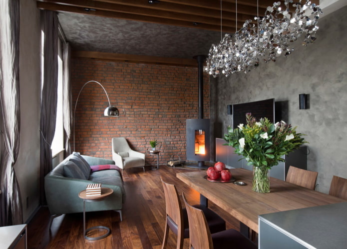 loft na sala de estar com lareira