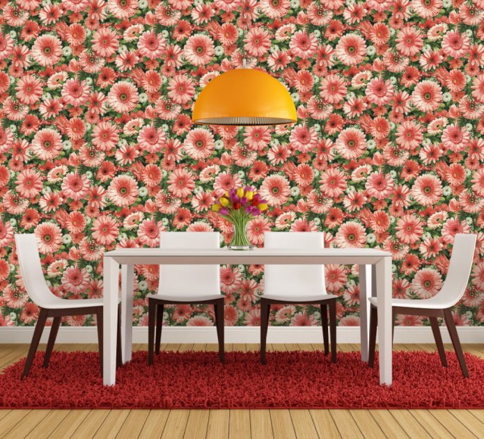 papel de parede com gérberas no interior 