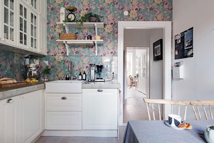 papel de parede floral na cozinha