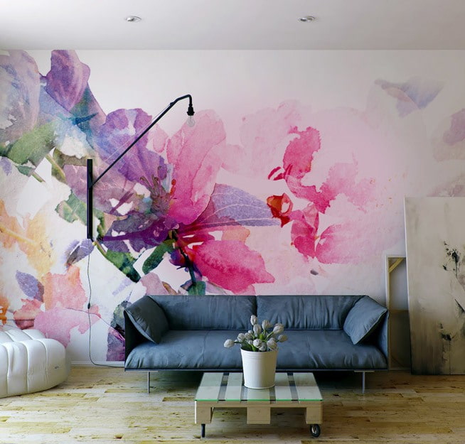 papel de parede com desenho floral em aquarela