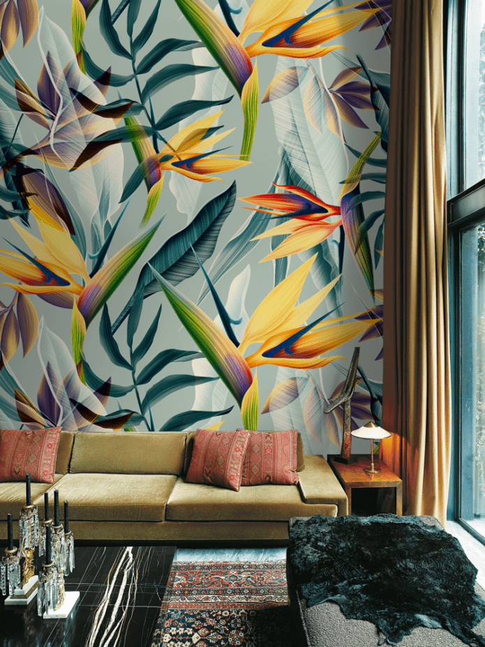papel de parede com flores tropicais
