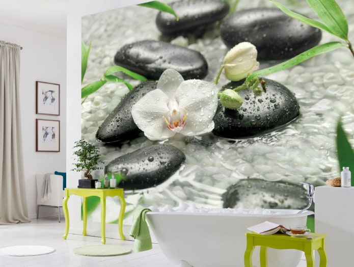 composição de flores com pedras