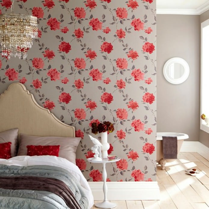 Papel de parede floral cinza-avermelhado