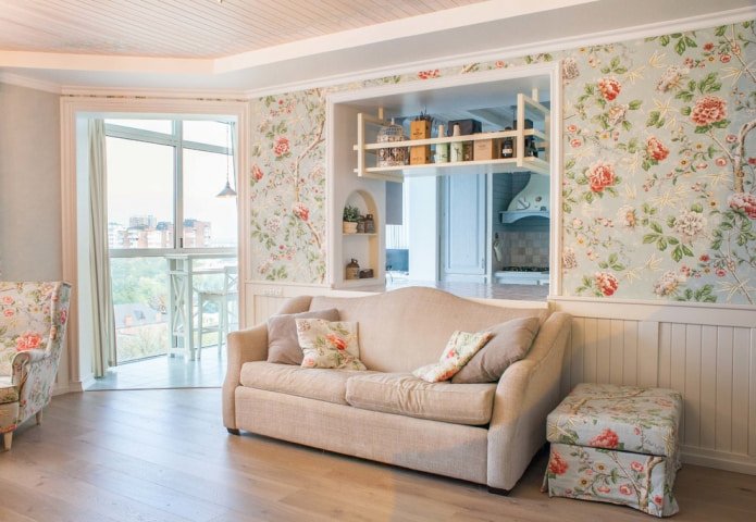 papel de parede floral no estilo provençal