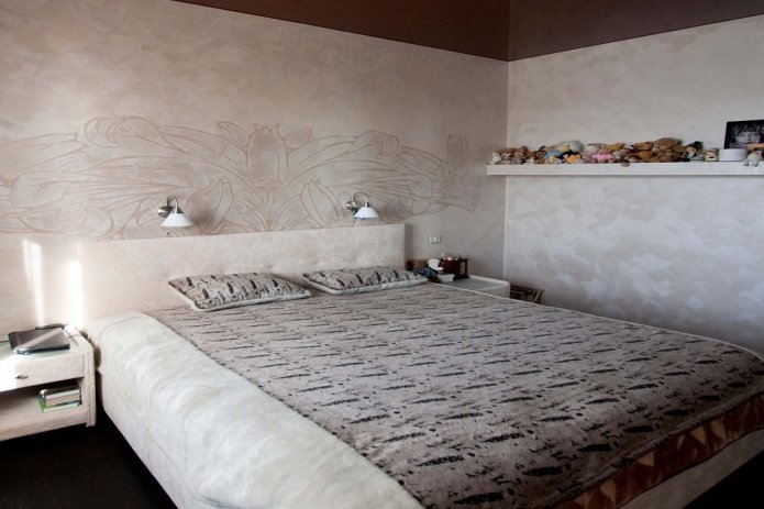 Papel de parede de gesso veneziano no quarto