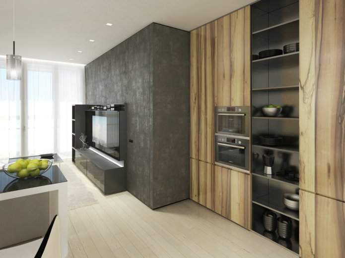 cozinha-sala de estar no estilo minimalista