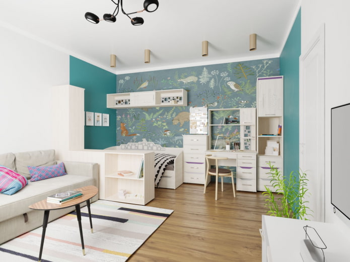 apartamento moderno de um cômodo com uma criança