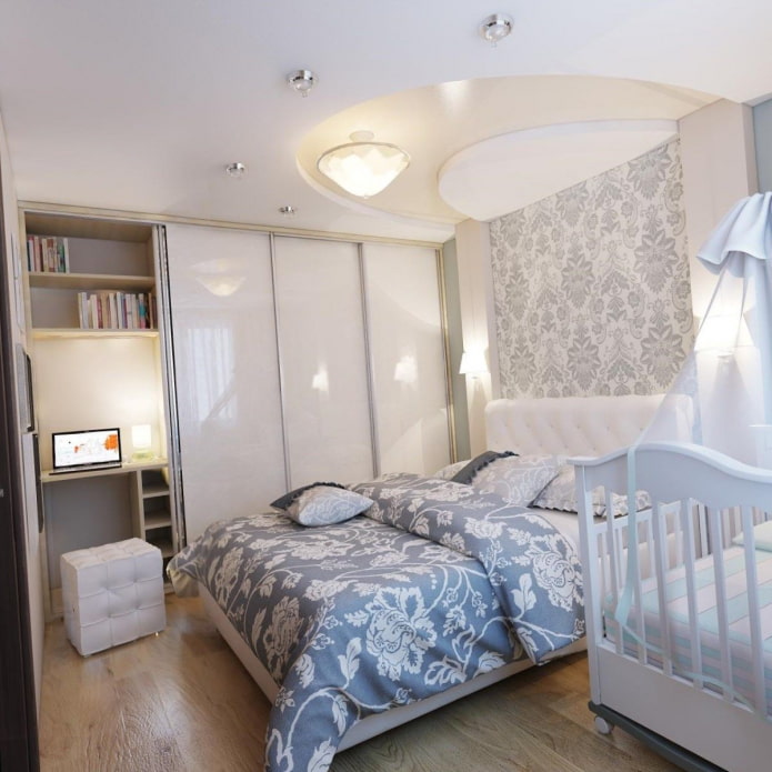 um quarto e um berçário em um apartamento de um cômodo