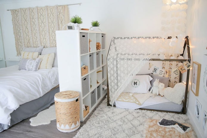 zoneamento do quarto com uma estante