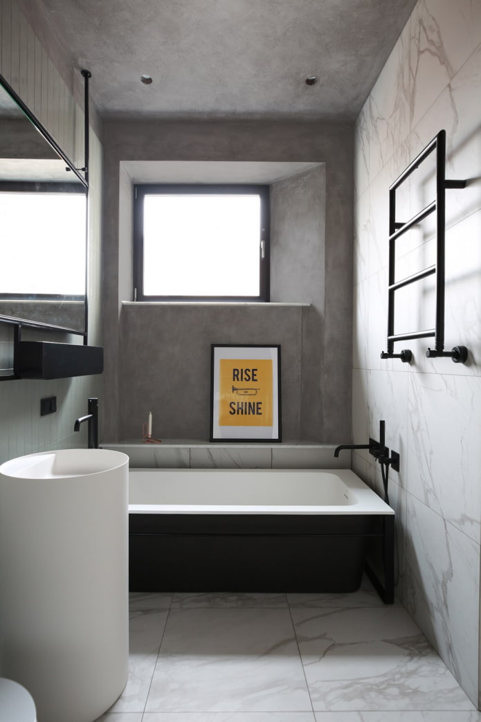 gesso cinza nas encostas e no teto do banheiro