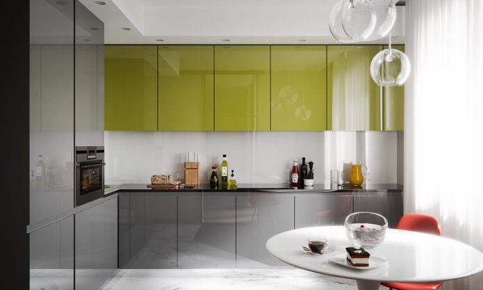 cozinha verde-acinzentada