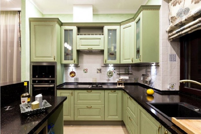 bancada preta para cozinha verde-oliva
