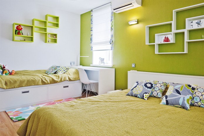 quarto infantil moderno em pistache vibrante
