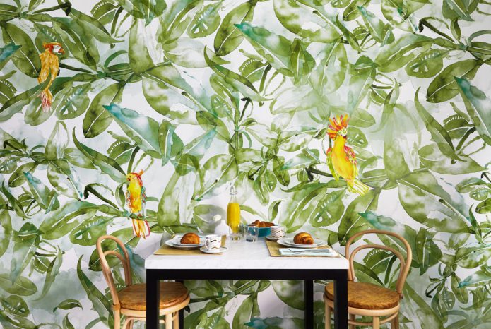 papel de parede com vegetação e pássaros
