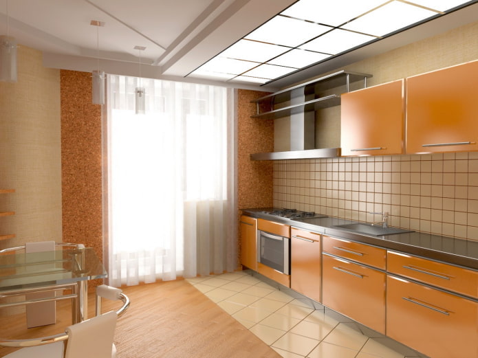 interior da cozinha em tons de bege e laranja