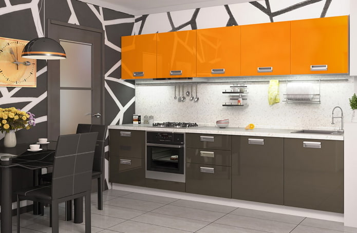 papel de parede no interior da cozinha em tons de laranja